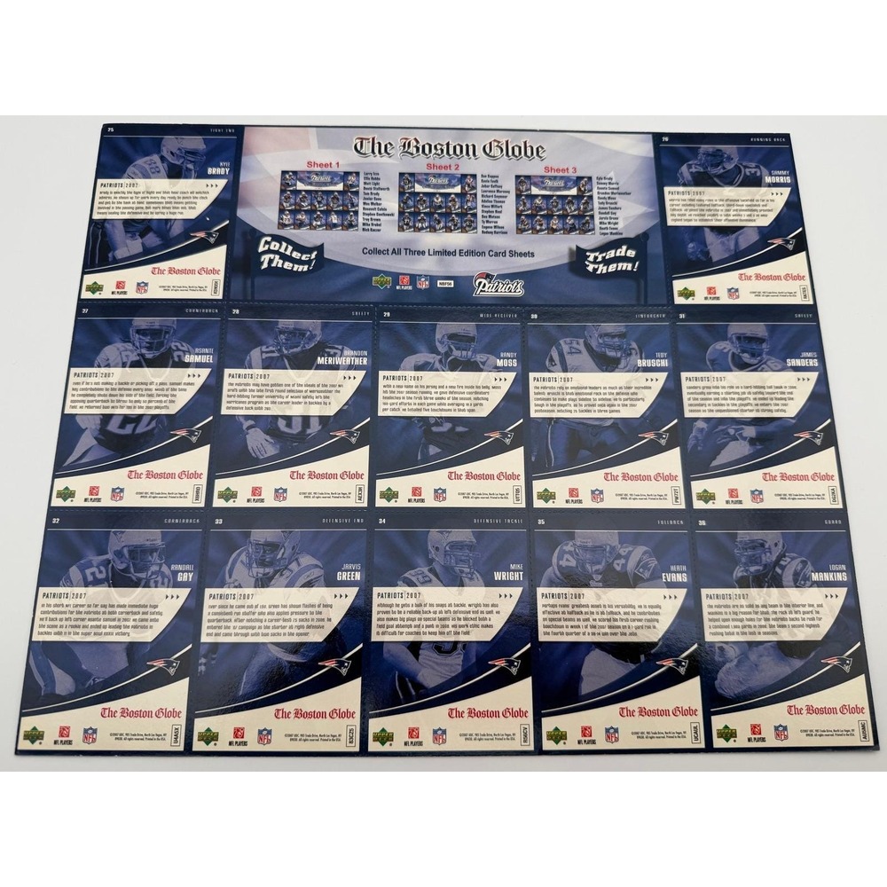 2007 Upper Deck New England Patriots Boston Globe Complete 3 Sheet Set Tom Brady - Picture 9 of 10